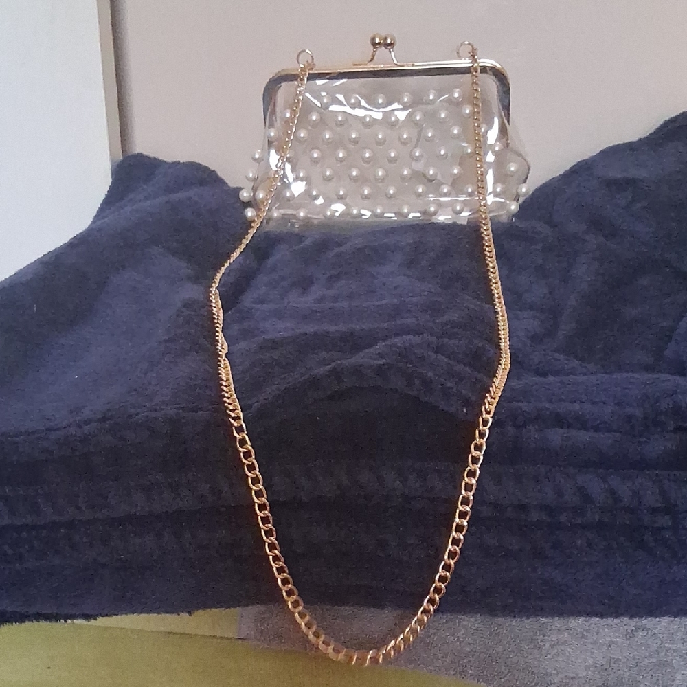 Elegant Pearl-Studded Clutch with Gold Chain